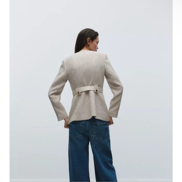 ZARA BELTED TEXTURED BLAZER - Picture 9 of 13